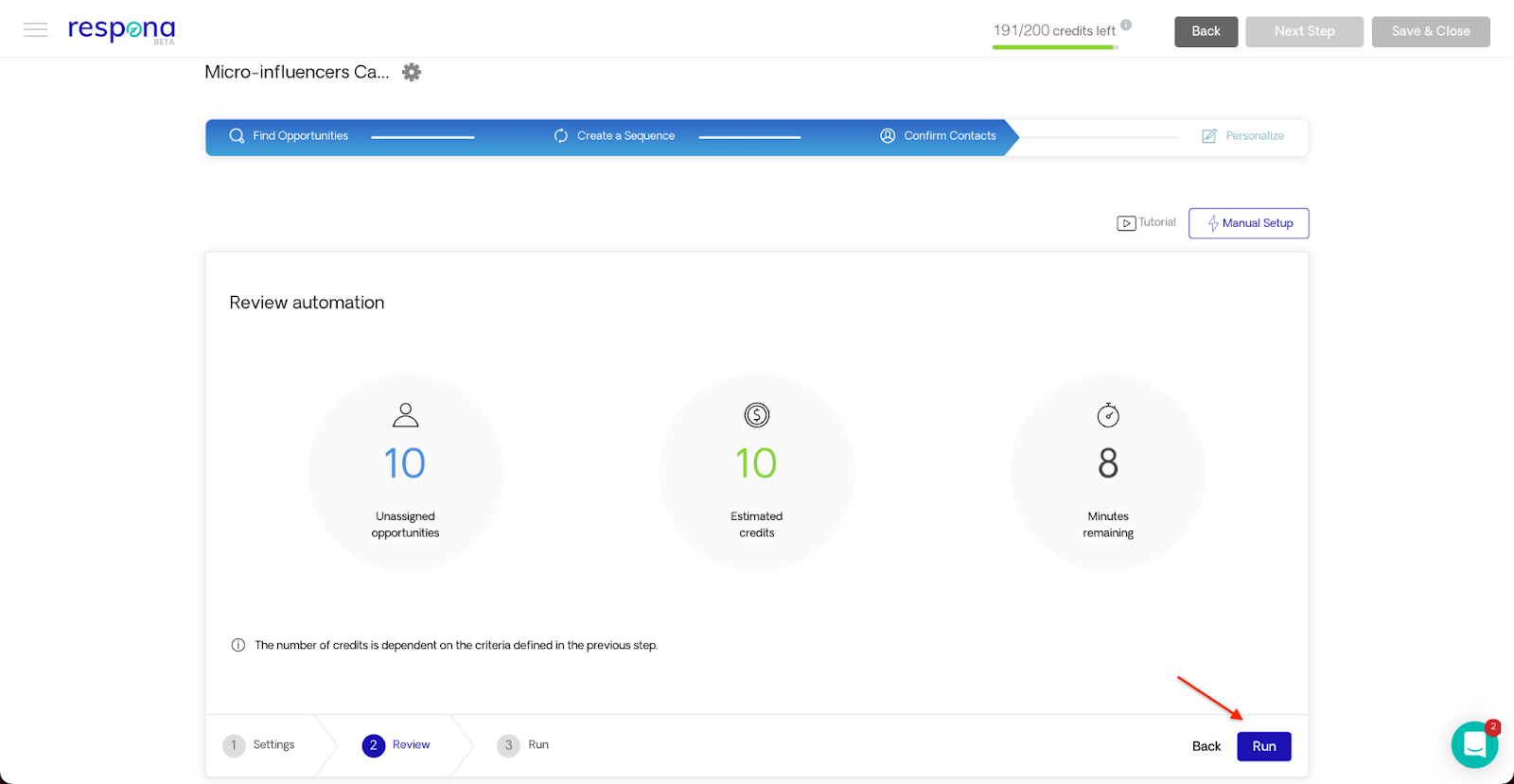 Running the contact finding automation