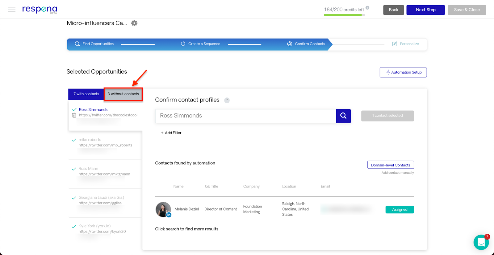 Three influencers without contact information