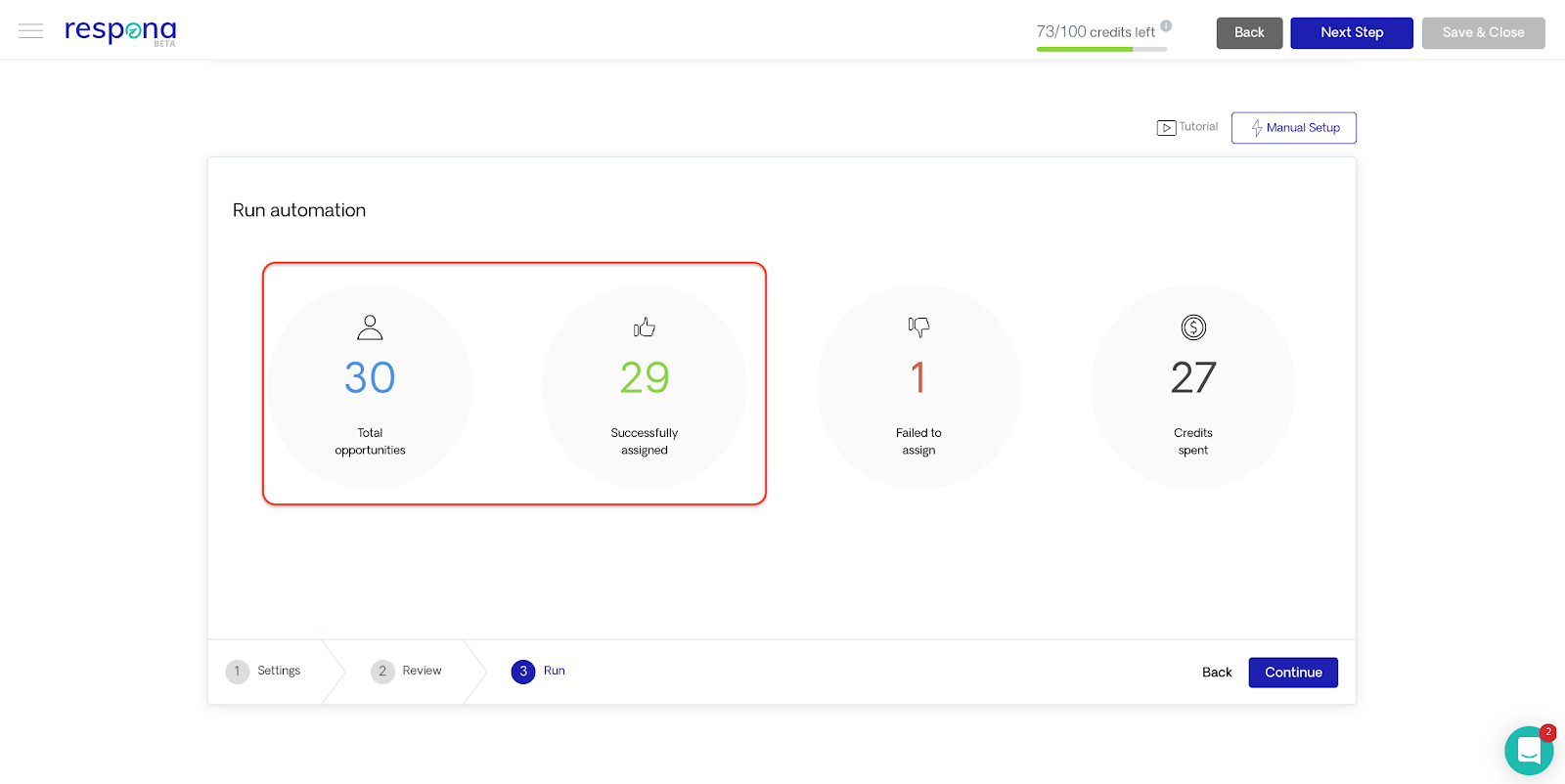 Resultados de automatización completados