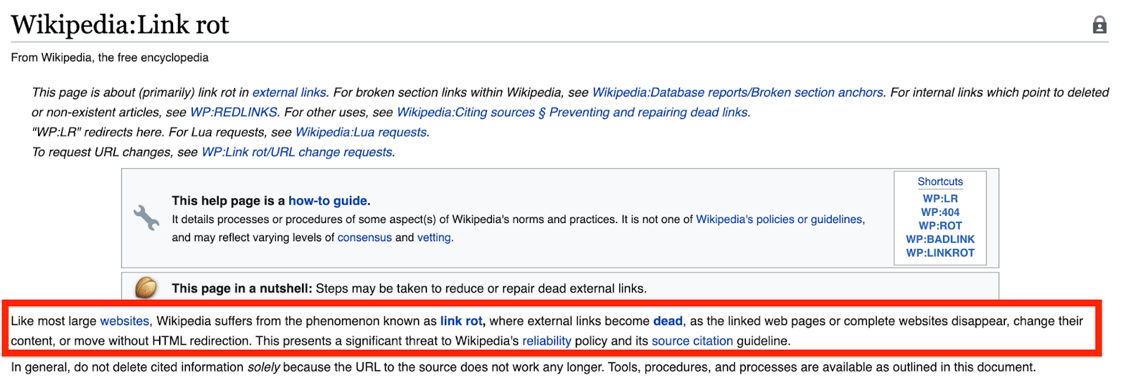 Wikipedia dead links