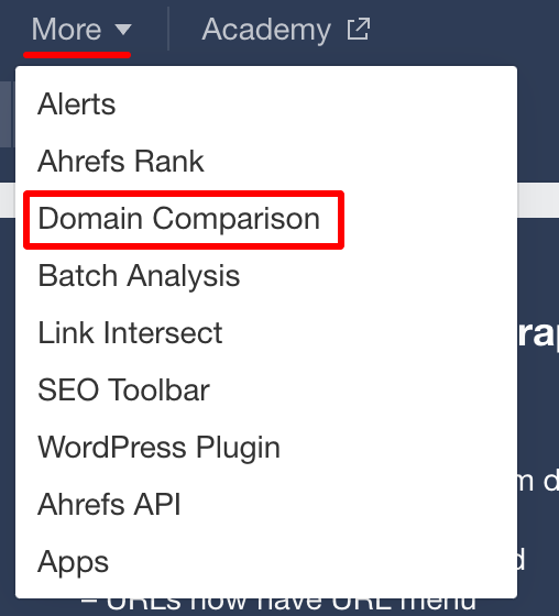 Ahrefs Domain Comparison feature