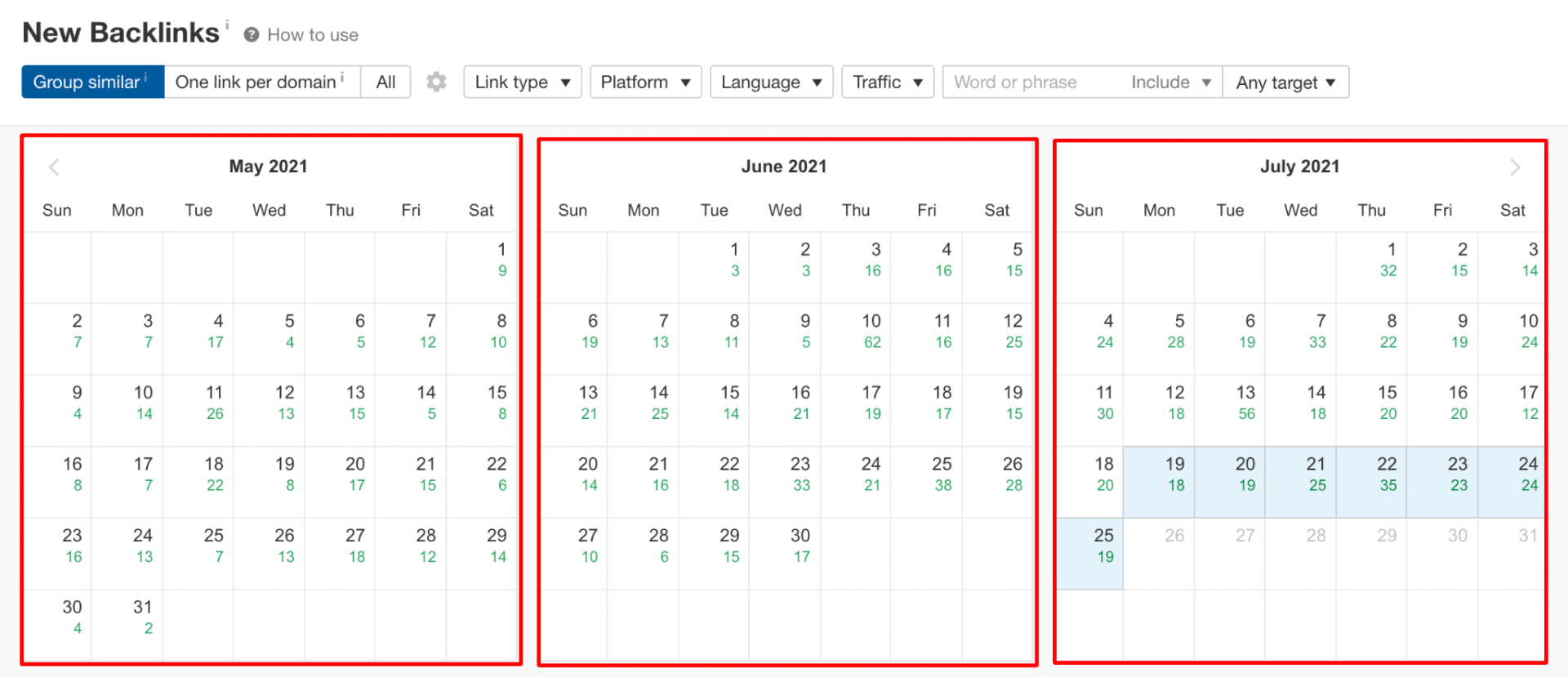 New backlinks calendar