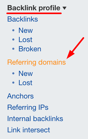 Referring domains list feature