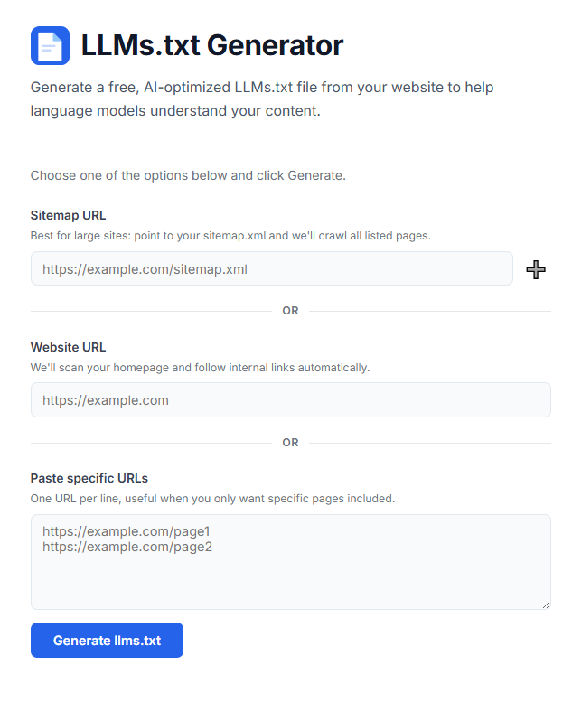 llmstextgenerate.com interface