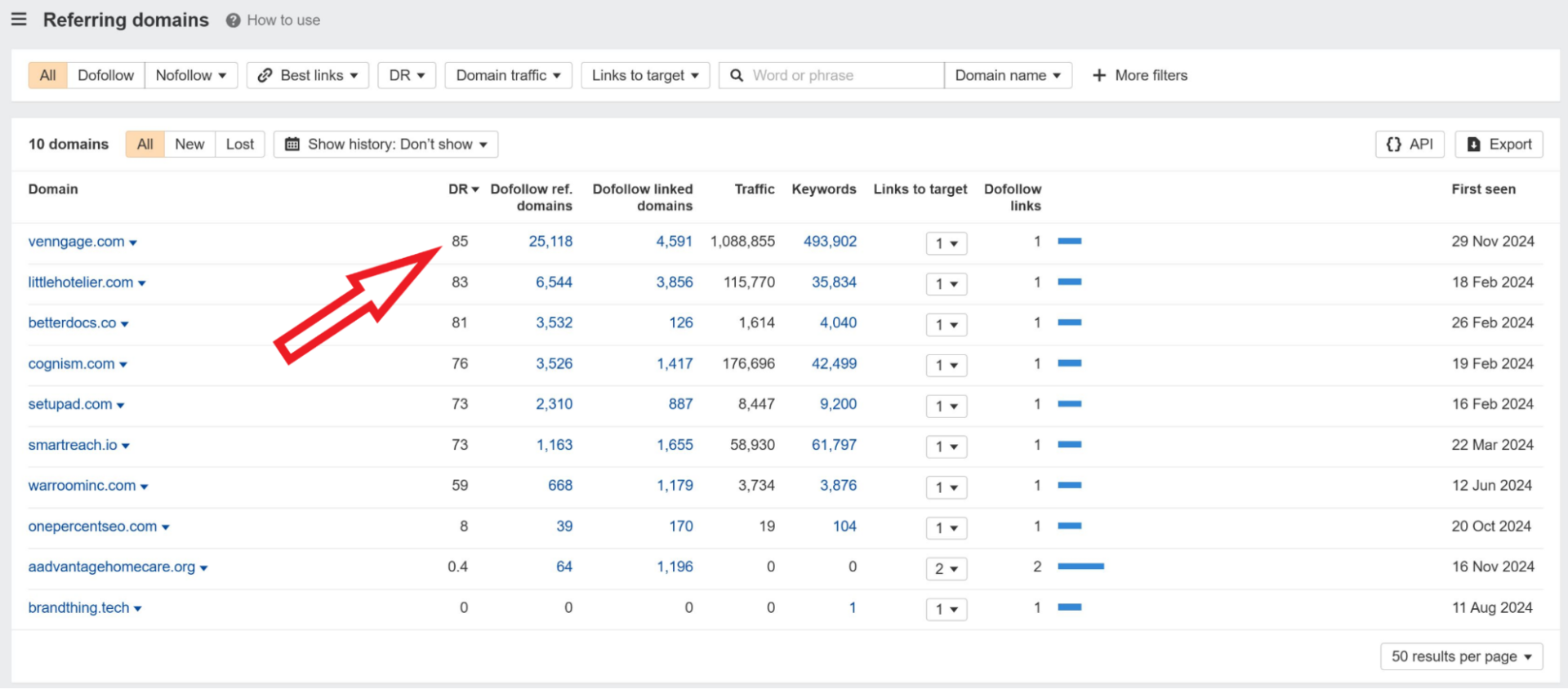 high dr backlinks of a competitor