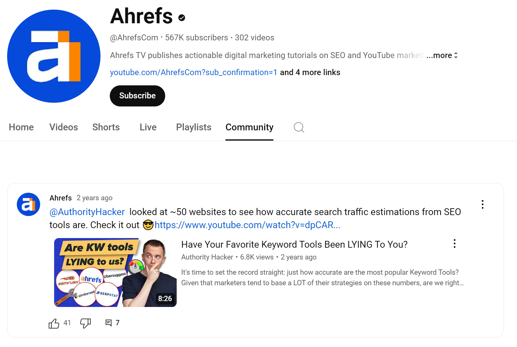 ahrefs youtube community post