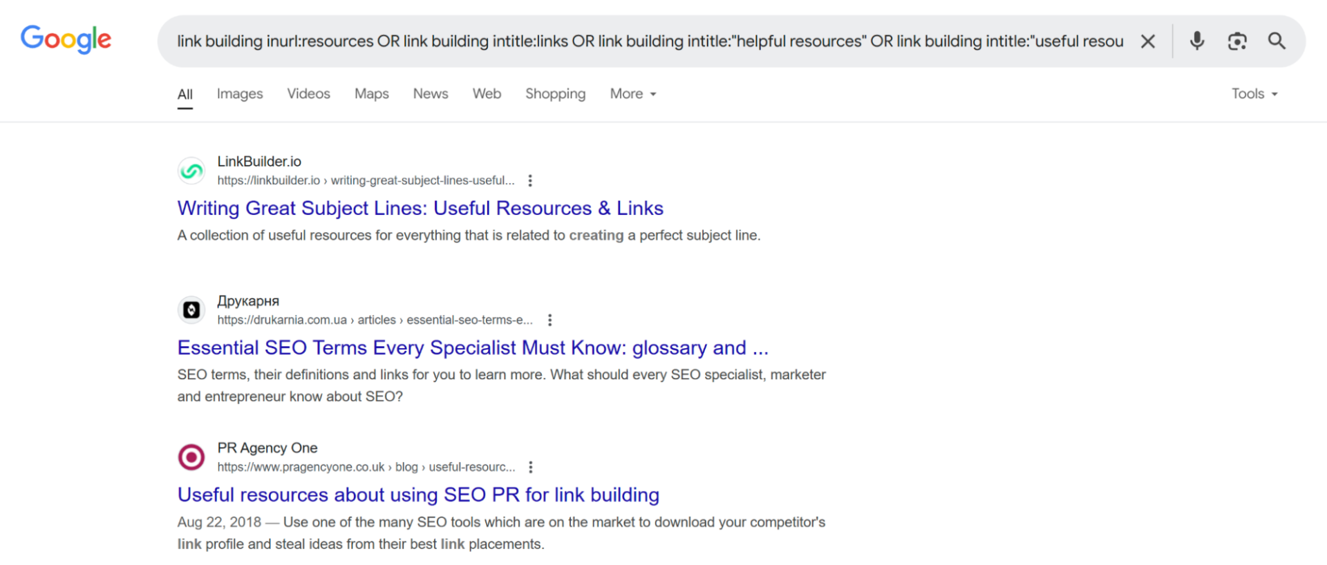 finding resource pages in google