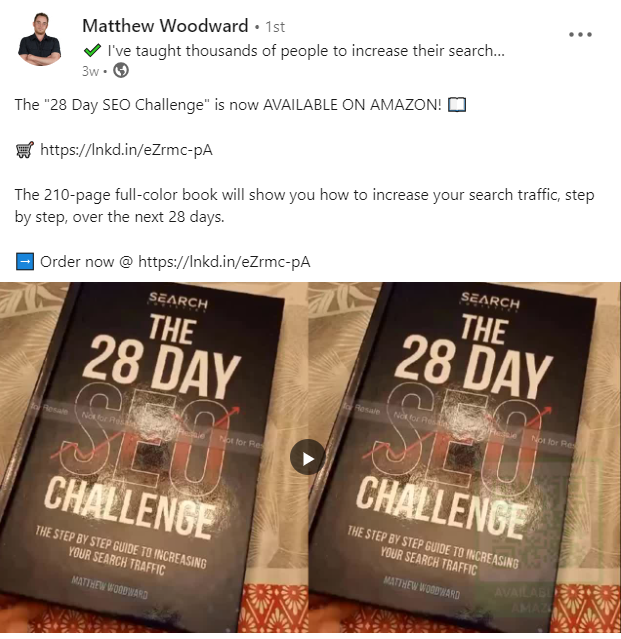 matt woodward promoting the 28 day seo challenge