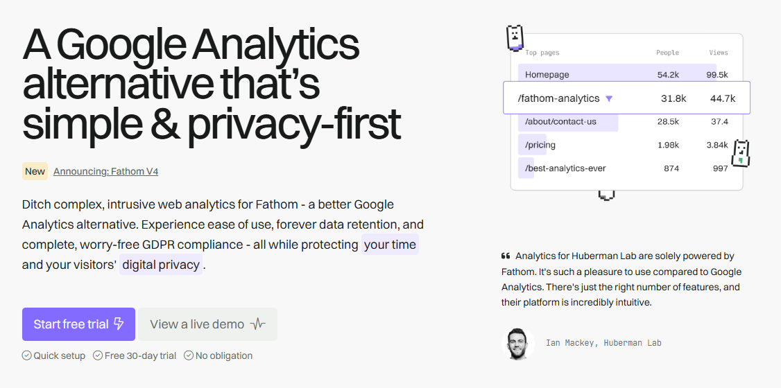fathom analytics homepage