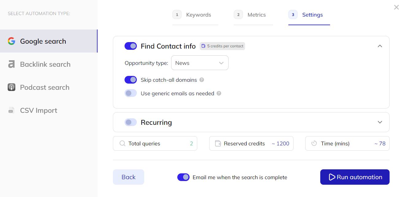 setting up contact search