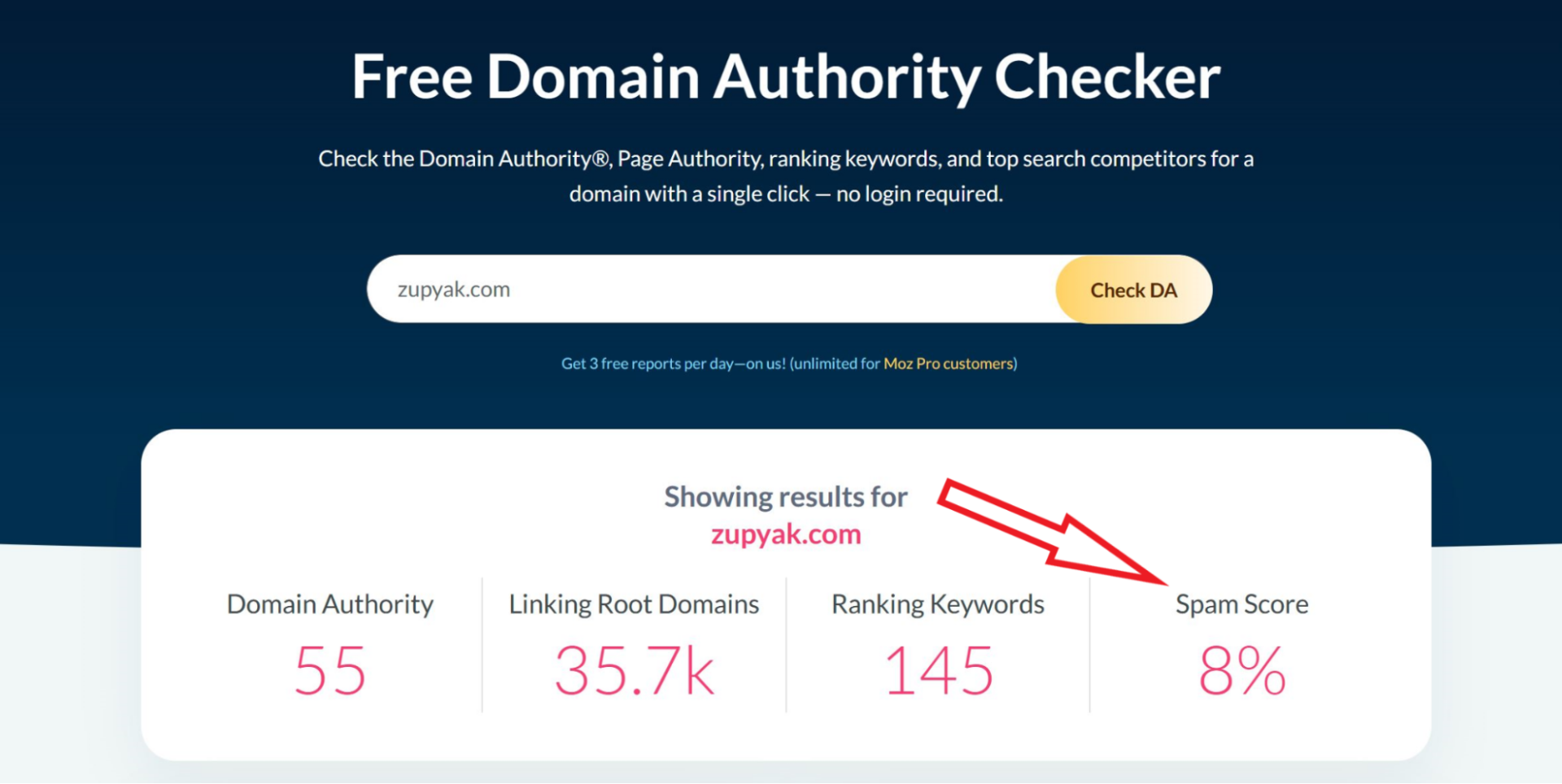 checking spam score with moz