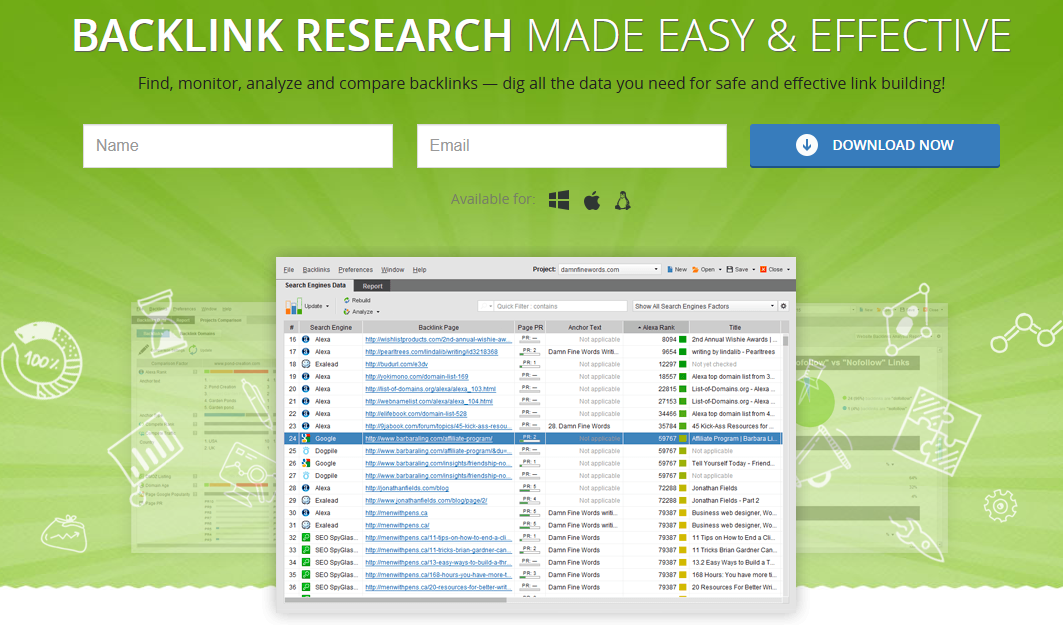 seo spyglass homepage