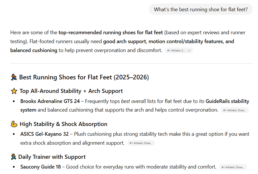 chatgpt giving product recommendations