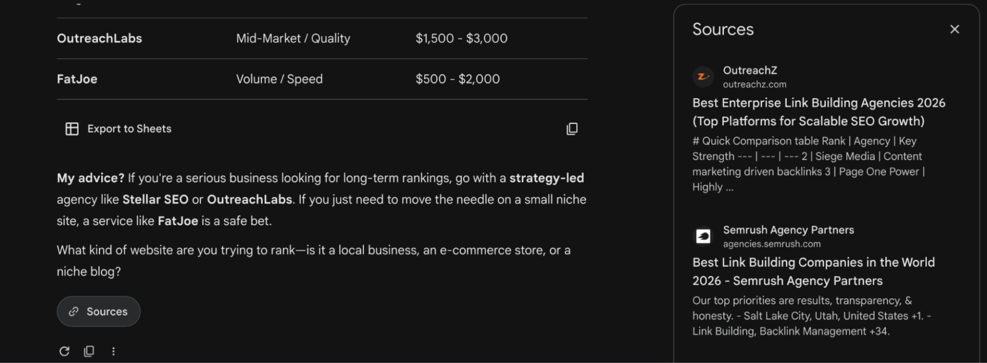 gemini showing its cited sources