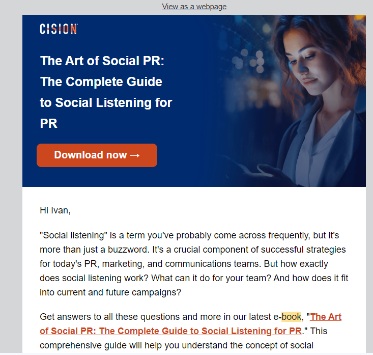 cision email newsletter promoting their book