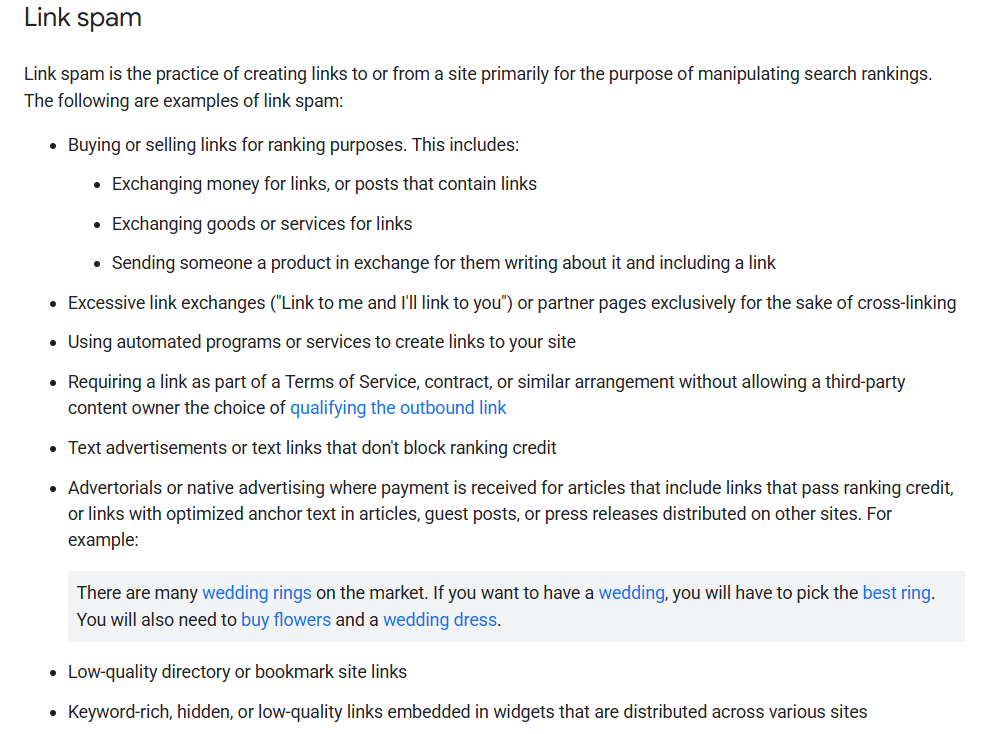google link spam guidelines