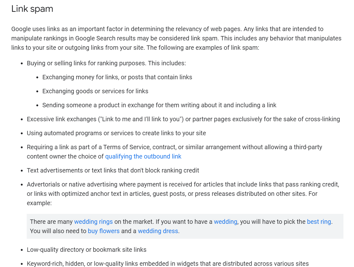 google link spam guidelines