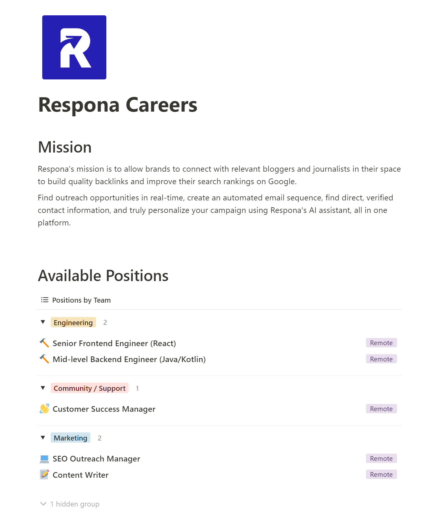 respona careers page