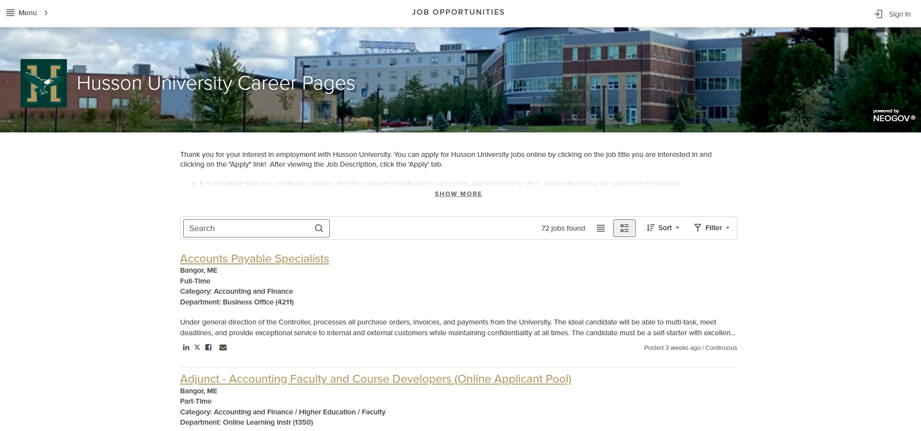 husson university careers page