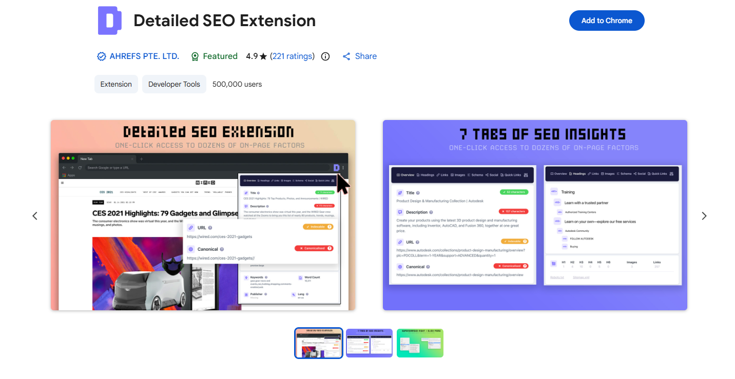 detaiiled seo extension google page