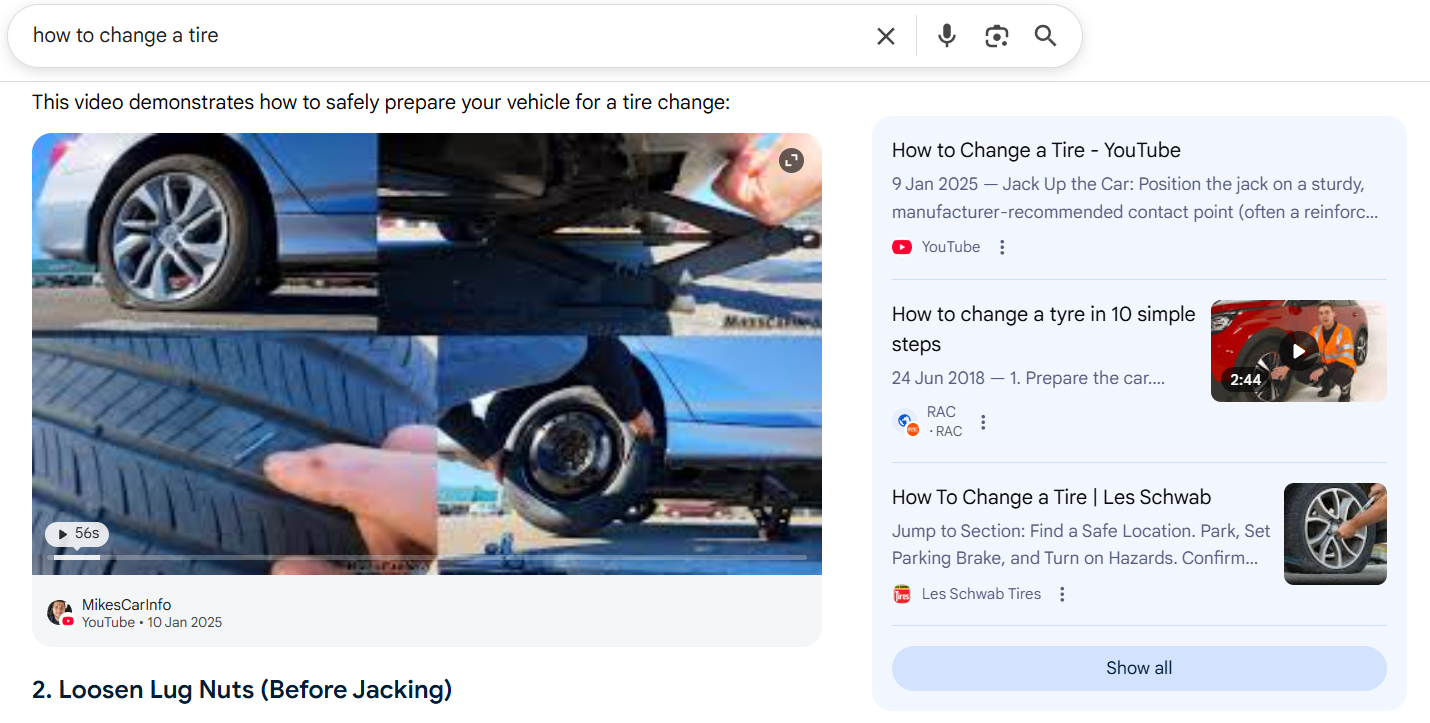 video featured snippet