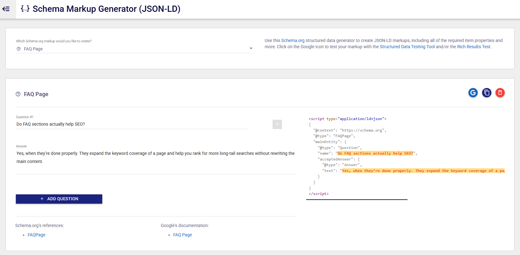 using a schema generator for faq