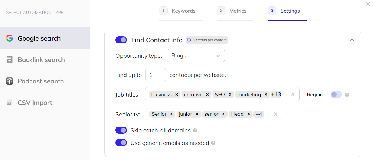 setting up contact search