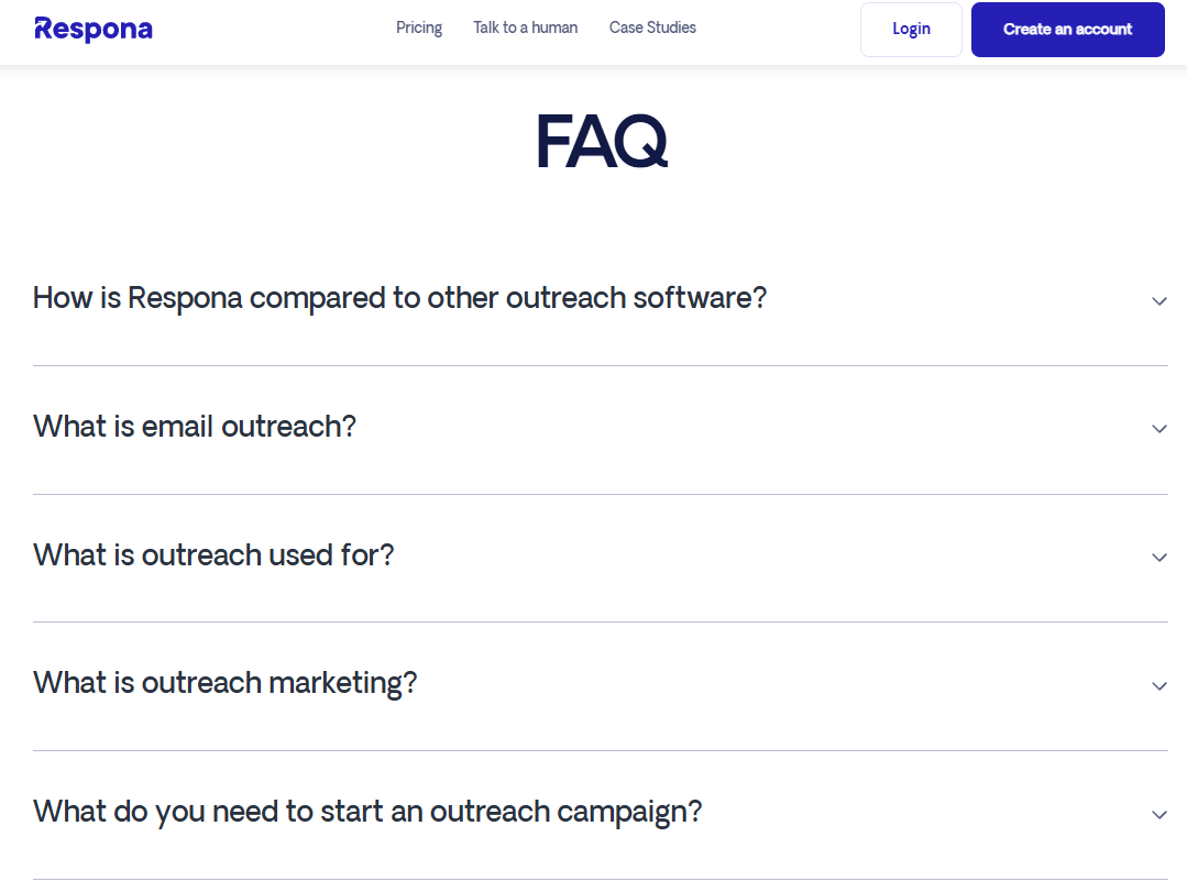 faq section on respona example