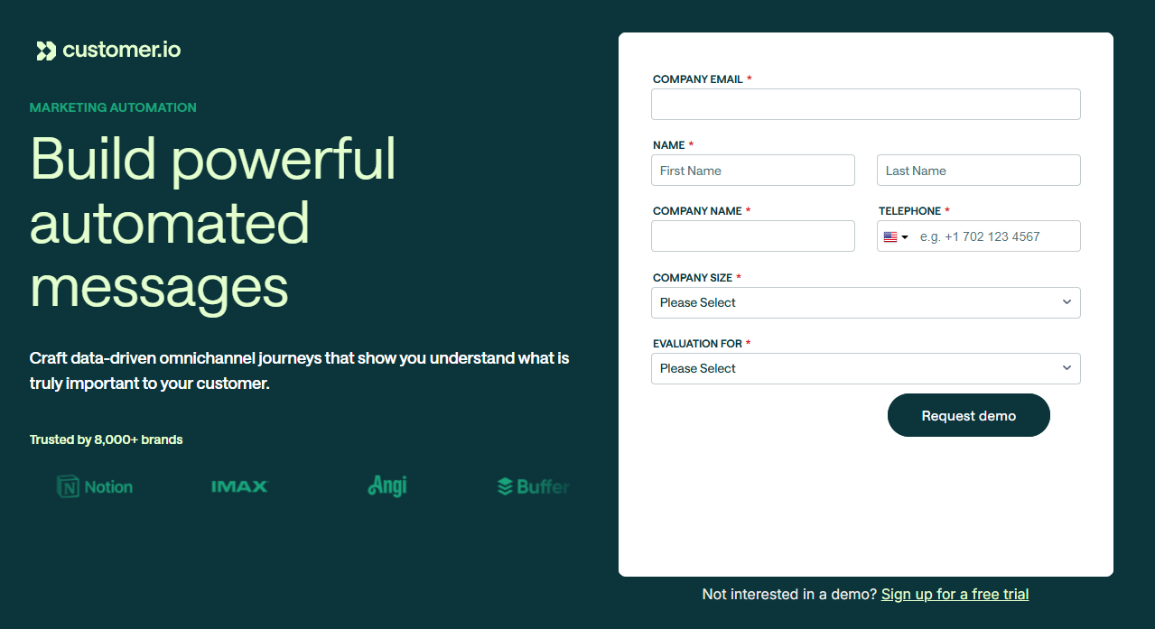 customer.io homepage