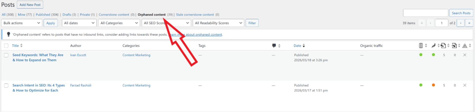 checking orphaned pages in wordpress
