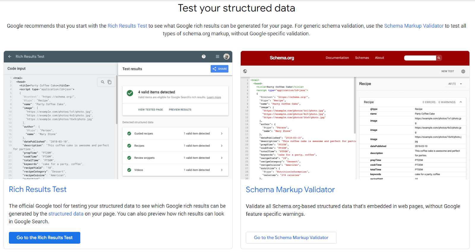 rich results test and schema markup validator