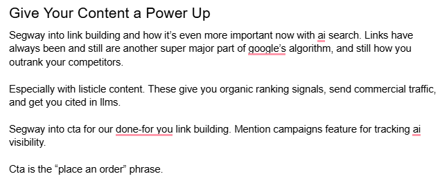example of a good prompt for chatgpt to write a content section with detailed guidelines