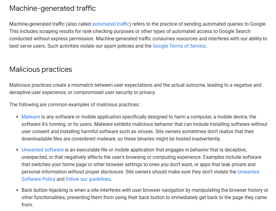 google spam policies