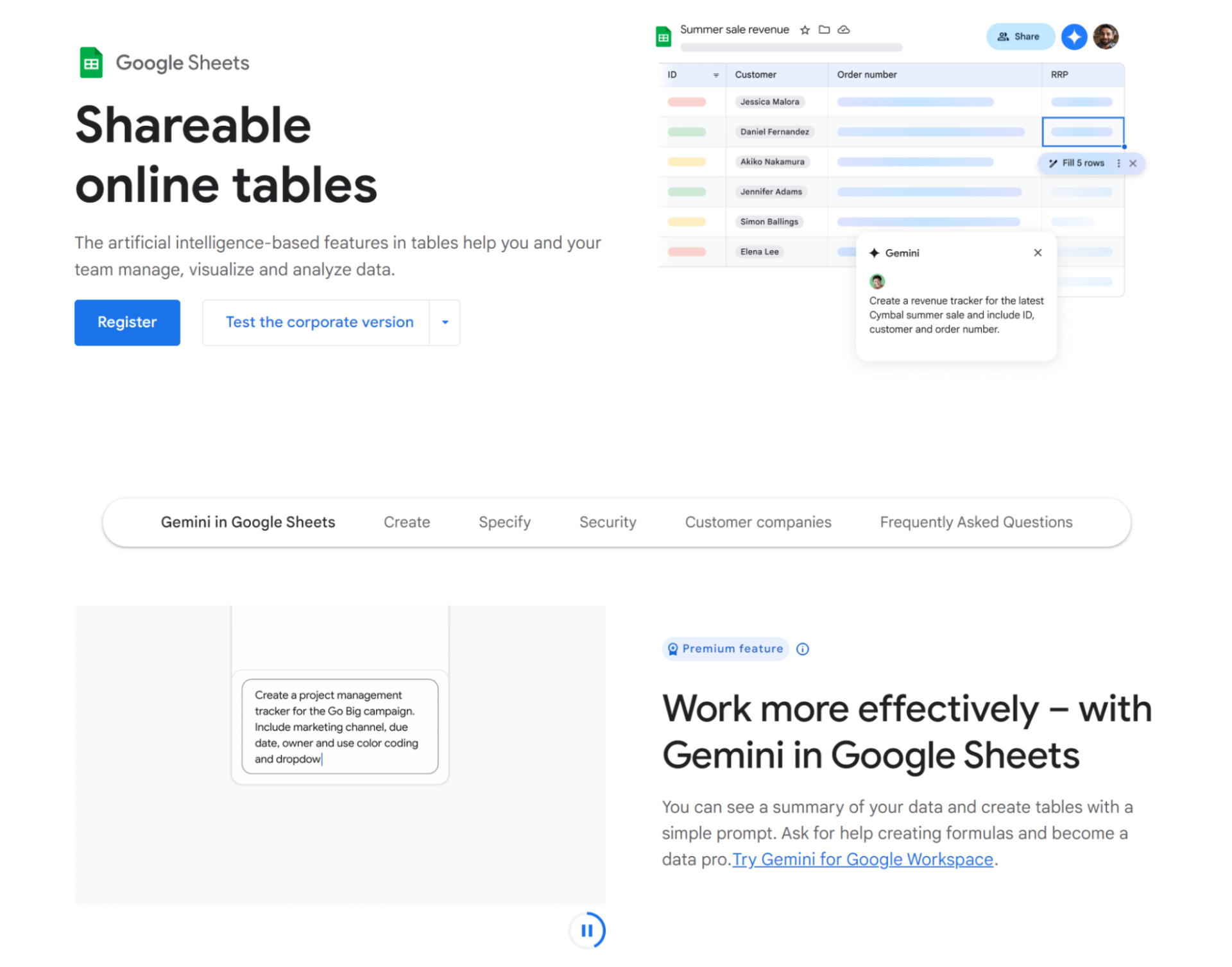 google sheets homepage