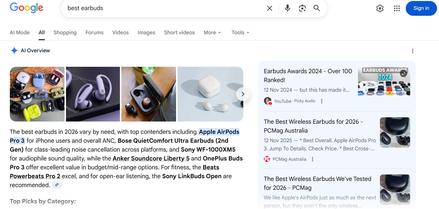 aio overviews recommending products