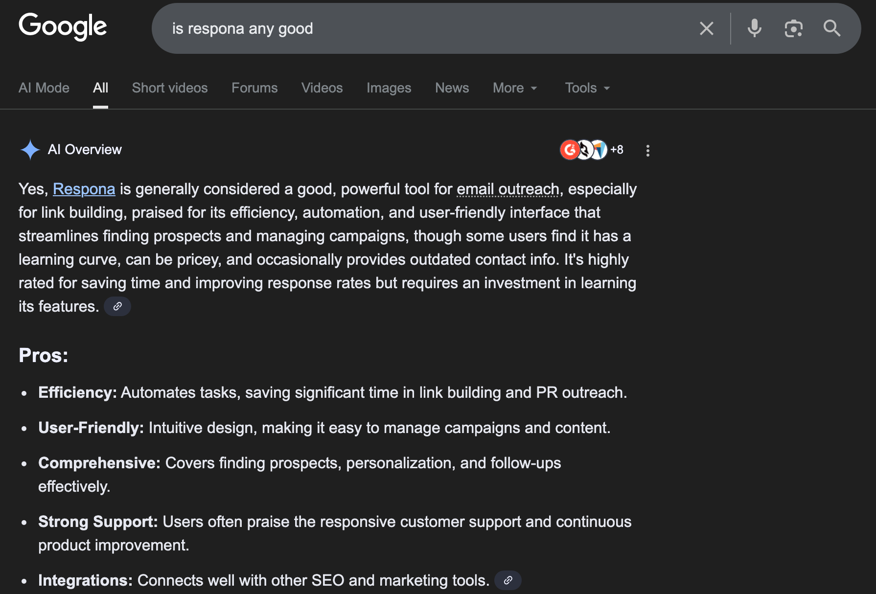 google ai overview talking about respona
