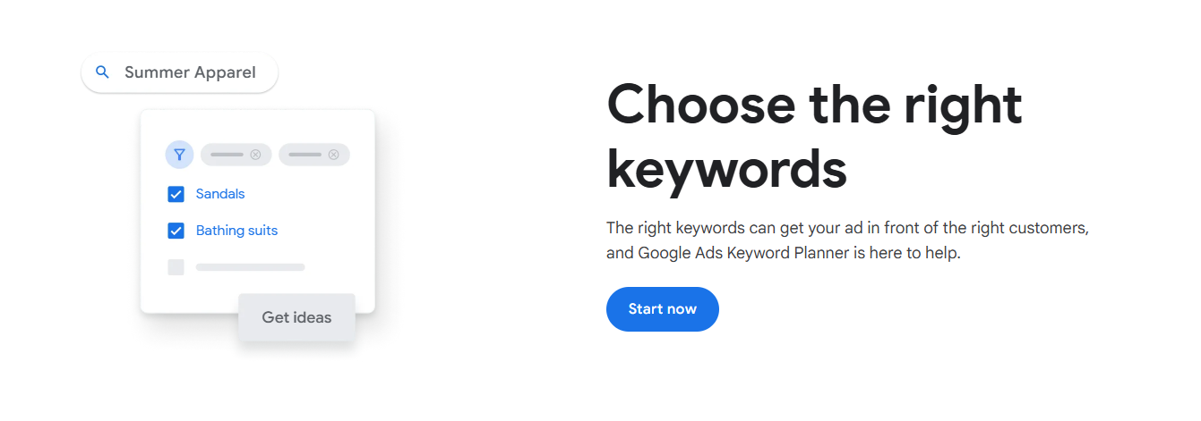 google keyword planner landing page