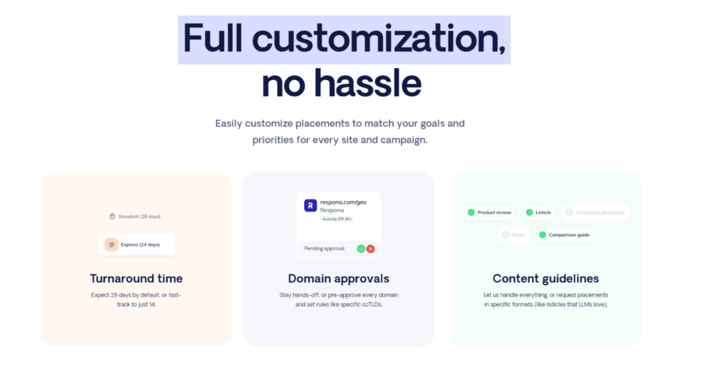 customizeable orders in respona