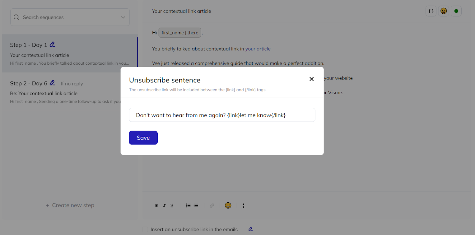 adding an unsubscribe link in respona