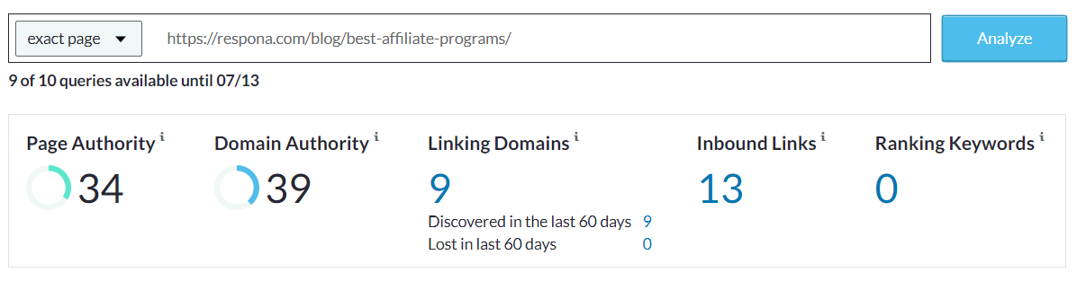 checking domain and page authority with moz