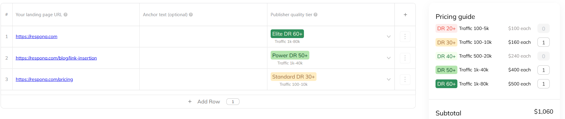 placing an order in respona. 