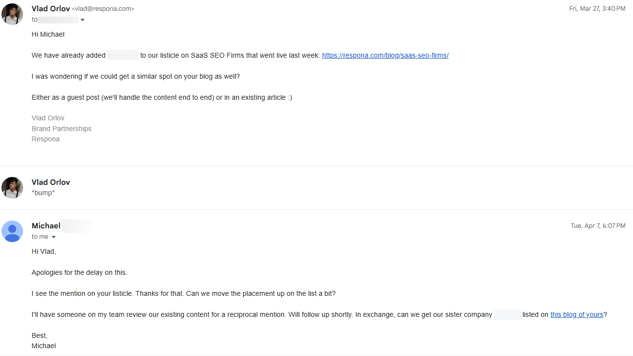 example of a successful listicle exchange email pitch