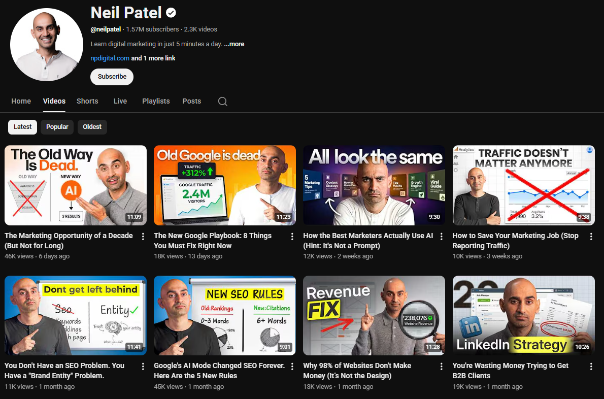 neil patel youtube channel
