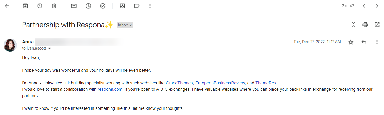link exchange pitch example