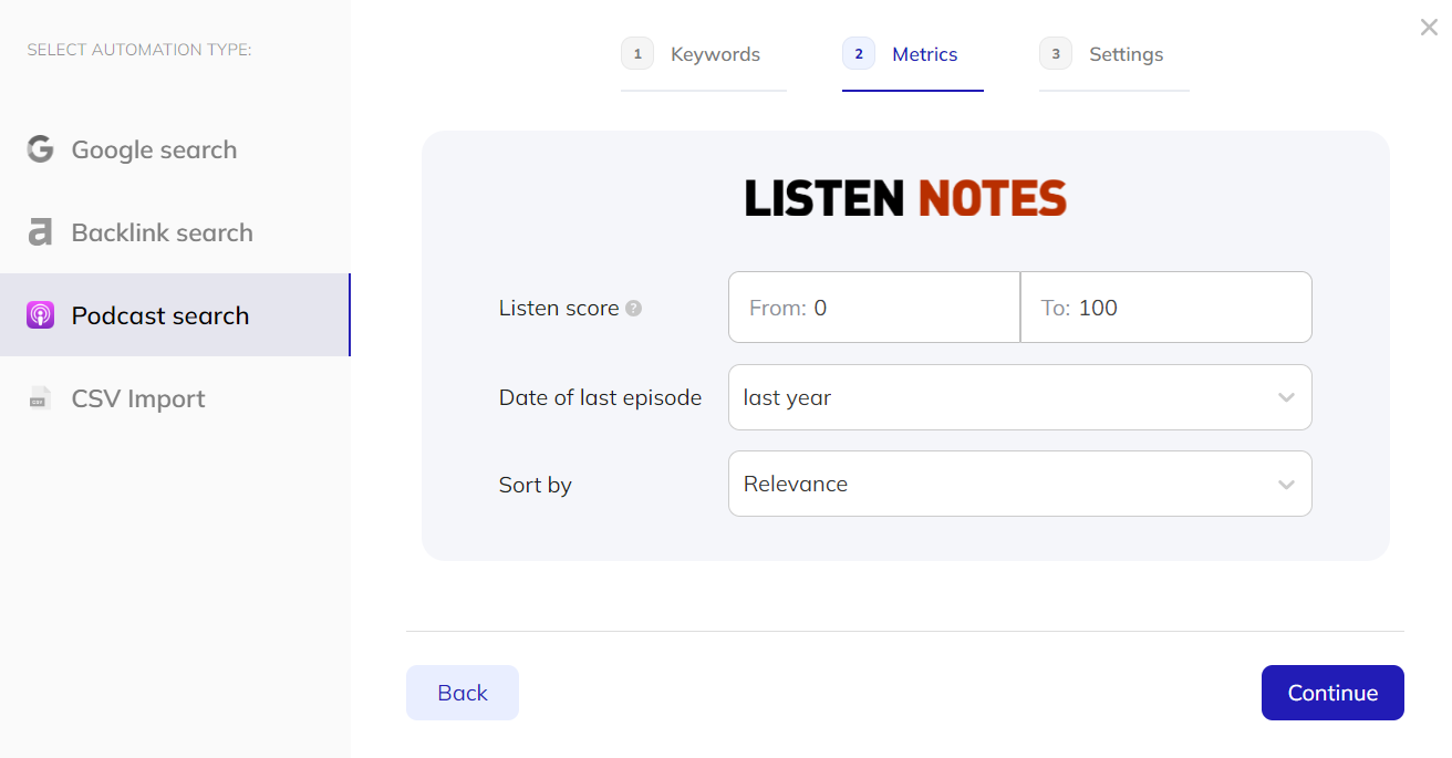 adding listen notes filters