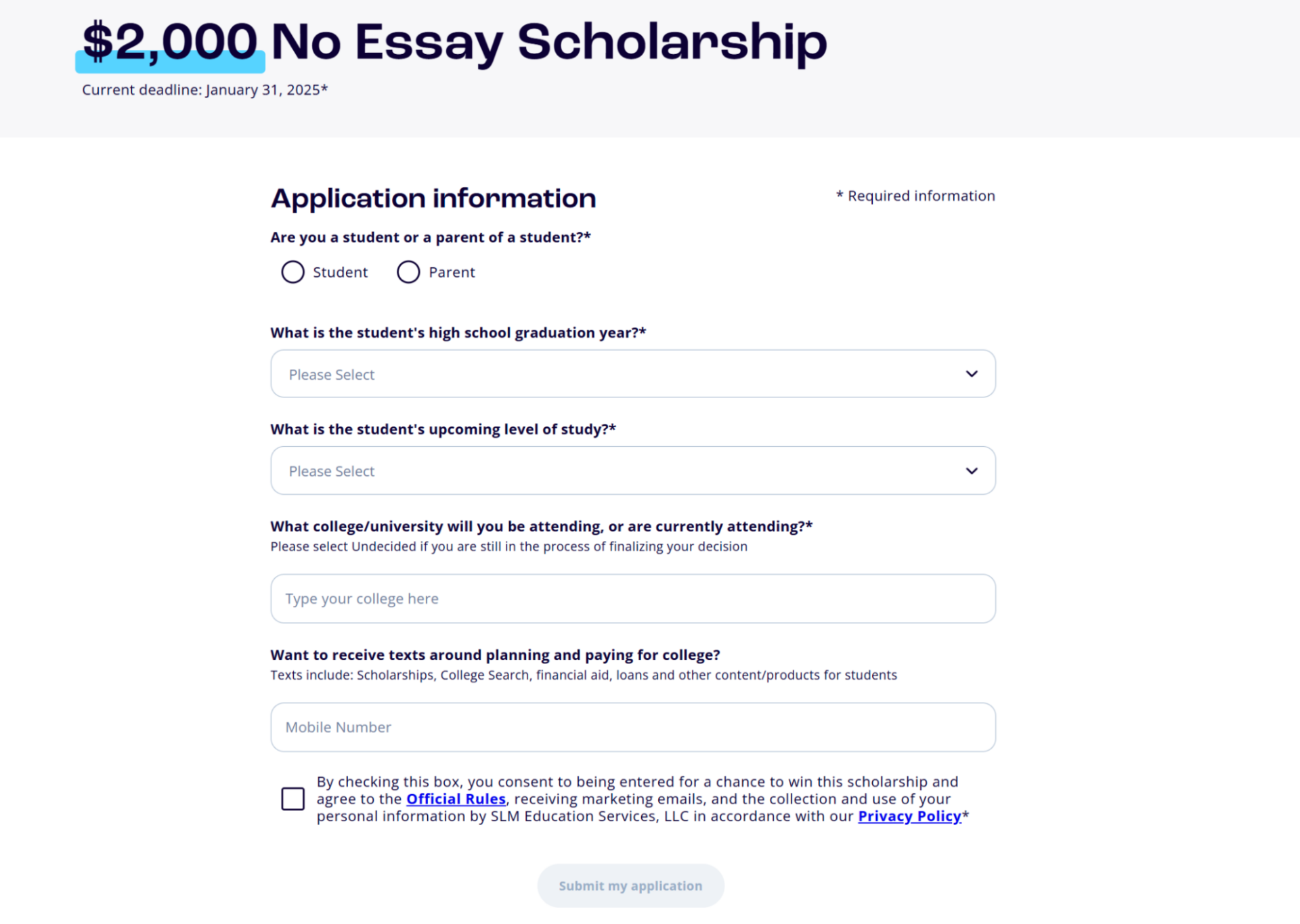 sallie no essay scholarship