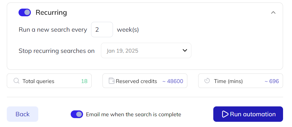 enabling recurring search in respona