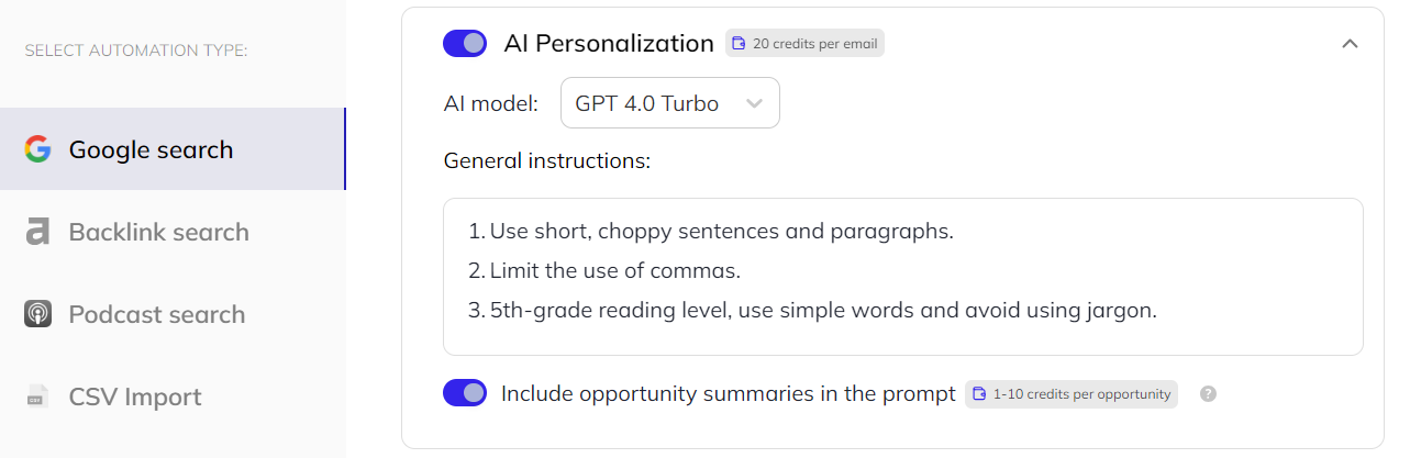 adding ai personalization instructions