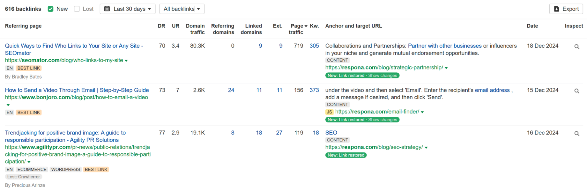 new links report in ahrefs