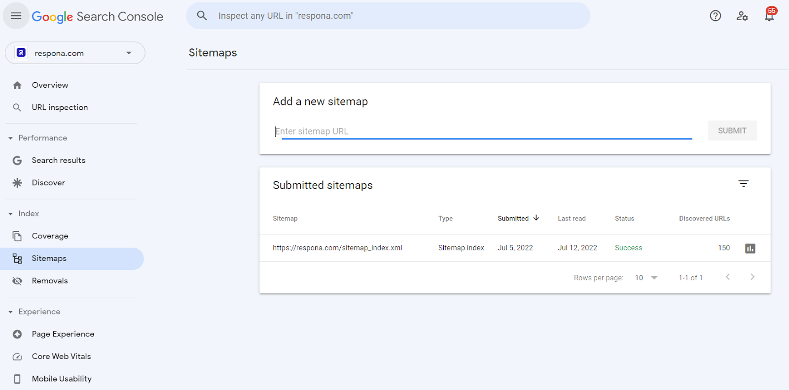 adding a sitemap in search console